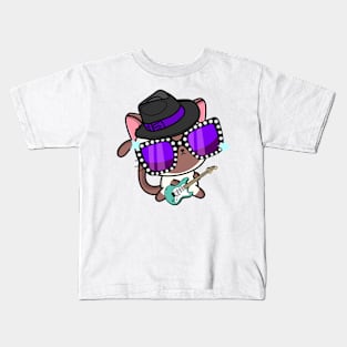 Cute White Cat jamming on the electric guitair Kids T-Shirt